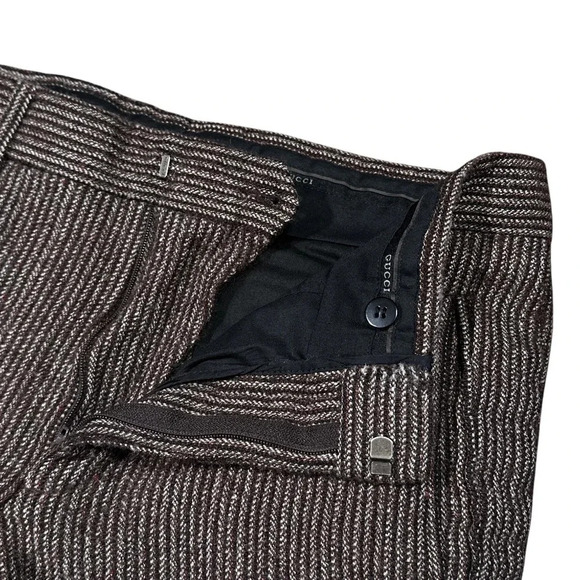 Vintage Y2K Gucci Wool Herringbone Midweight Brown Flannel Slim Pants Mens 48 - Picture 8 of 11